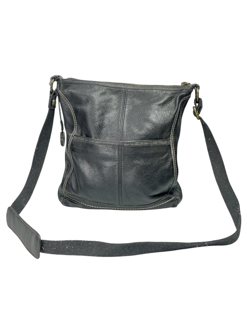 The SAK Iris Black Pebbled Leather Zip Adjustable Crossbody Bag Handbag